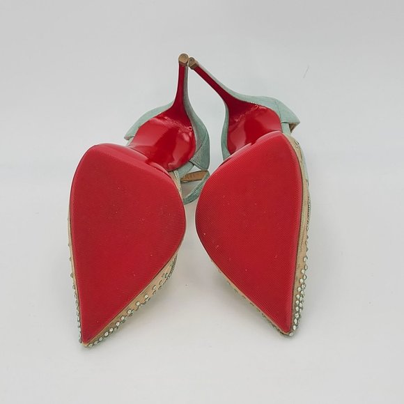 Christian Louboutin Pumps Strass Twistissima 85 Teal Blue Crystal Mesh Heels 38 - Picture 7 of 8
